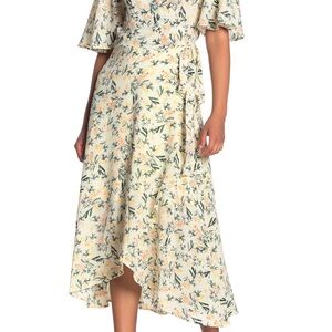 Bobeau Cream and Orange Floral Midi Dress